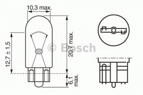 Лампа розжарювання 12V 2W W2, 1x9, 5d PURE LIGHT (вир-во) BOSCH 1987302223 (фото 1)