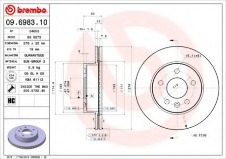 Гальмівний диск BREMBO 09.6983.10 (фото 1)