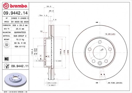 Тормозной диск вентильований BREMBO 09.9442.14 (фото 1)