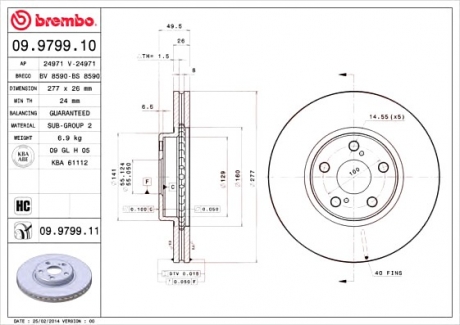 Диск гальмівний BREMBO 09.9799.10 (фото 1)