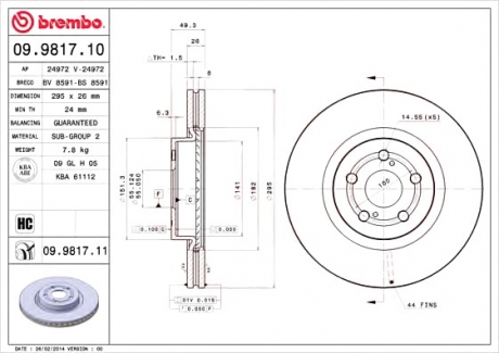 Гальмівний диск BREMBO 09.9817.10 (фото 1)