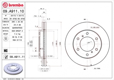 Гальмівний диск BREMBO 09.A911.10 (фото 1)