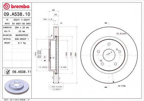 Гальмівний диск BREMBO 09.A538.10 (фото 1)