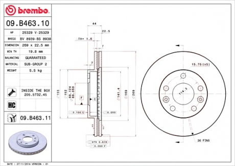 Гальмівний диск BREMBO 09.B463.10 (фото 1)
