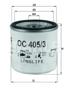 Фільтр оливний Opel Combo 1.6 MAHLE / KNECHT OC 405/3 (фото 1)