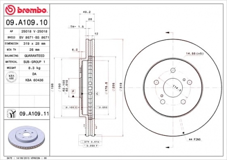 Тормозной диск BREMBO 09.A109.11 (фото 1)