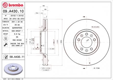 Гальмівний диск BREMBO 09.A430.10 (фото 1)