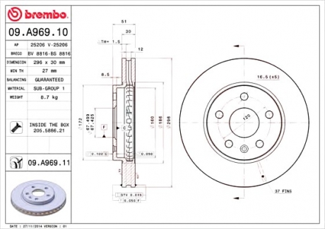 Тормозной диск BREMBO 09.A969.10 (фото 1)