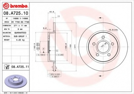 Тормозной диск BREMBO 08.A725.10 (фото 1)