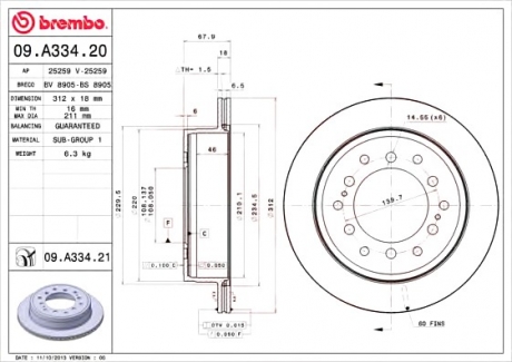 Гальмівний диск BREMBO 09.A334.21 (фото 1)