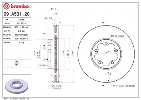 Тормозной диск BREMBO 09.A531.20 (фото 1)