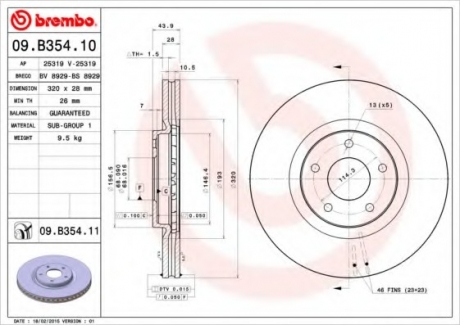 Гальмівний диск BREMBO 09.B354.10 (фото 1)