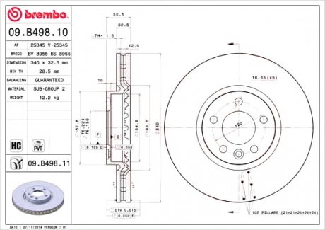 Гальмівний диск BREMBO 09.B498.10 (фото 1)