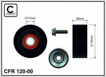 Ролік натягу 76x17x28 Audi A4/A6 1.6/1.8T/2 CAFFARO 120-00 (фото 1)