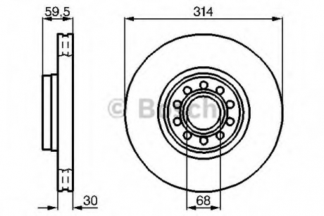 Тормозной диск передний (вентил.) AUDI A6/A8 94-02 (314*30) BOSCH 0986478617 (фото 1)