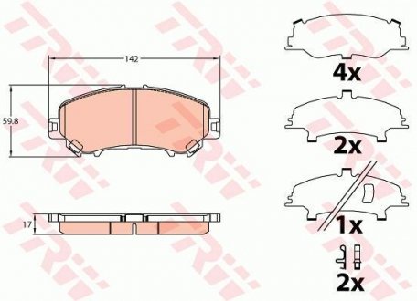 Гальмівні колодки дискові NISSAN/RENAULT X-Trail/Kadjar "F "14>> TRW GDB3648 (фото 1)