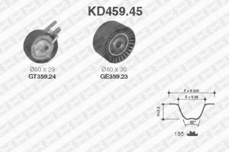 Рем. Комплект ГРМ: ремінь + ролики SNR NTN KD459.45 (фото 1)