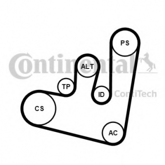 Комплект поліклиновий (ремінь+ролики) 6PK1660 K1 Contitech 6PK1660K1 (фото 1)