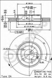 Тормозной диск вентилируемый BREMBO 09.6845.11 (фото 1)