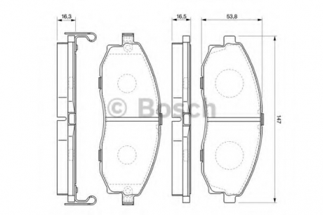 Комплект гальмівних колодок передн, HYUNDAI H-1, H-1 / STAREX, H100, PORTER 2.4/2.5D 06.97- 0 986 424 670 BOSCH 0986424670 (фото 1)
