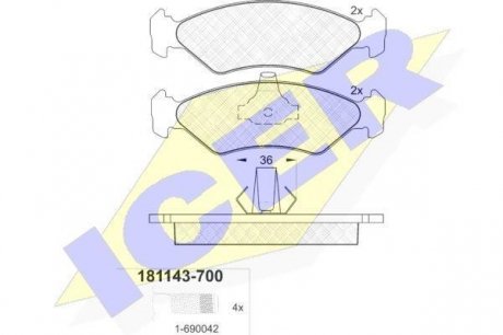 Комплект гальмівних колодок (дискових) 181143-700 ICER 181143700 (фото 1)