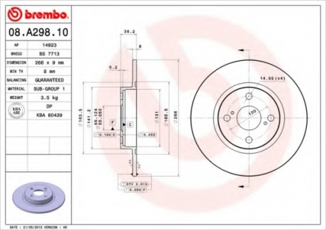 Гальмівний диск BREMBO 08.A298.10 (фото 1)