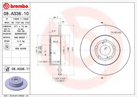 Тормозной диск BREMBO 08.A336.10 (фото 1)
