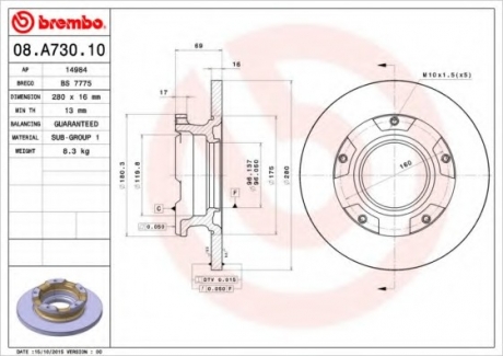 Гальмівний диск BREMBO 08.A730.10 (фото 1)