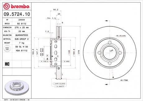 Гальмівний диск BREMBO 09.5724.10 (фото 1)