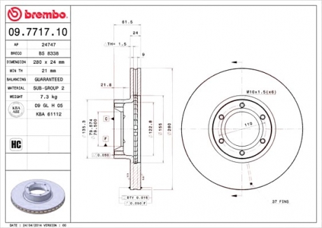 Тормозной диск BREMBO 09.7717.10 (фото 1)