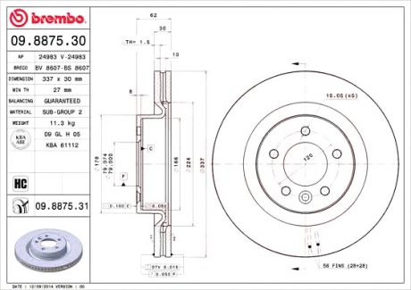 Тормозной диск BREMBO 09.8875.31 (фото 1)