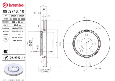 Гальмівний диск BREMBO 09.9743.11 (фото 1)