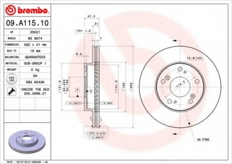 Гальмівний диск BREMBO 09.A115.10 (фото 1)