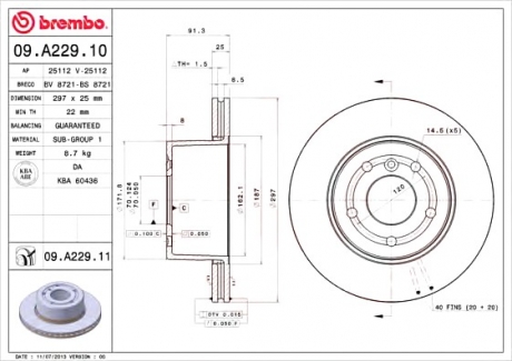 Тормозной диск BREMBO 09.A229.11 (фото 1)