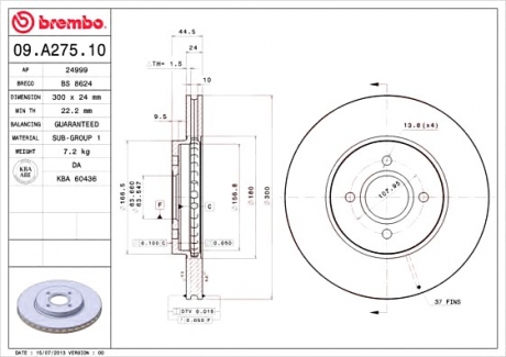 Гальмівний диск BREMBO 09.A275.10 (фото 1)