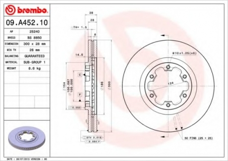 Гальмівний диск BREMBO 09.A452.10 (фото 1)