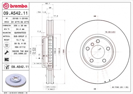 Тормозной диск BREMBO 09.A542.11 (фото 1)