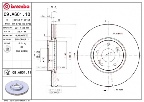 Тормозной диск BREMBO 09.A601.11 (фото 1)