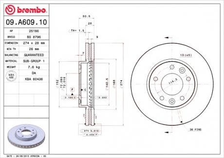 Диск гальмівний BREMBO 09.A609.10 (фото 1)