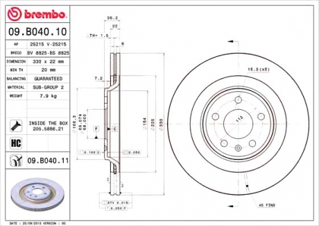 Гальмівний диск BREMBO 09.B040.11 (фото 1)