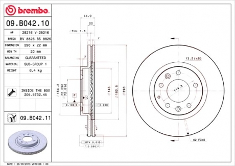 Тормозной диск BREMBO 09.B042.11 (фото 1)