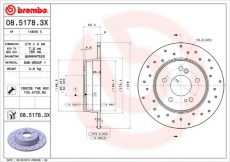 Тормозной диск BREMBO 08.5178.3X (фото 1)