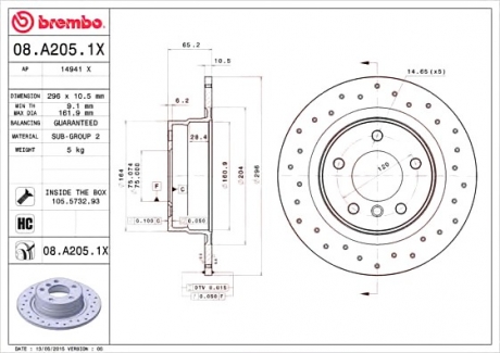 Гальмівний диск BREMBO 08.A205.1X (фото 1)
