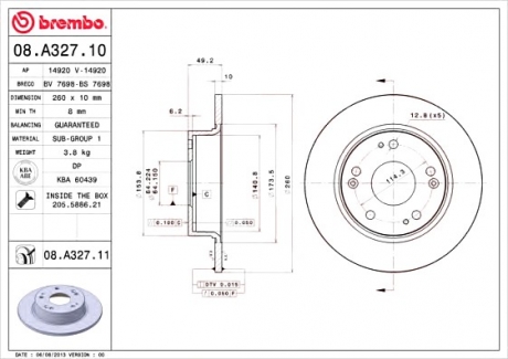 Тормозной диск BREMBO 08.A327.11 (фото 1)