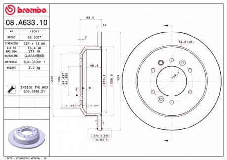 Диск гальмівний BREMBO 08.A633.10 (фото 1)