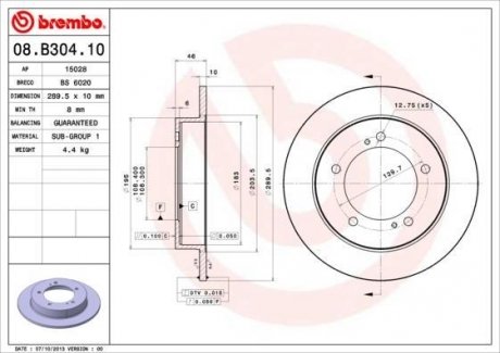 Гальмівний диск BREMBO 08.B304.10 (фото 1)