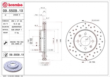 Гальмівний диск BREMBO 09.5509.1X (фото 1)