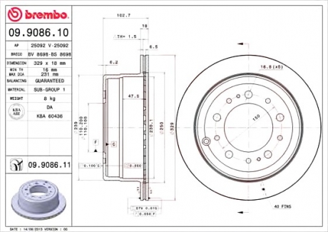 Гальмівний диск BREMBO 09.9086.11 (фото 1)