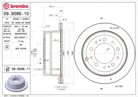 Тормозной диск BREMBO 09.9086.11 (фото 1)