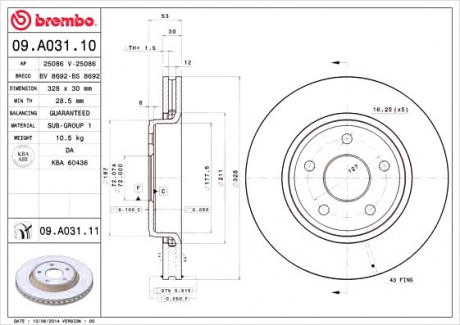 Тормозной диск BREMBO 09.A031.10 (фото 1)